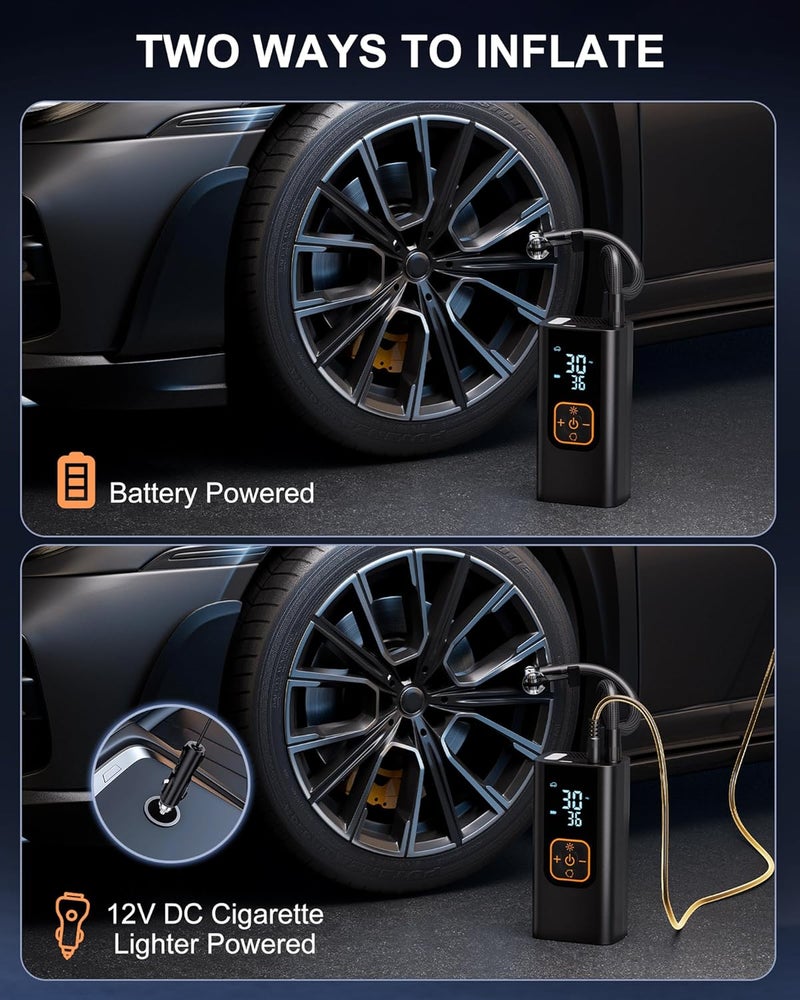 QKMPOM 180PSI Tire Inflator Portable Air Compressor, 6X Faster Air Pump for Car Tires with Digital Pressure Gauge, 12V DC Adapter, LED Light, Portable Tire Inflator for Car, Motorcycle, Bike, Balls - Image 5